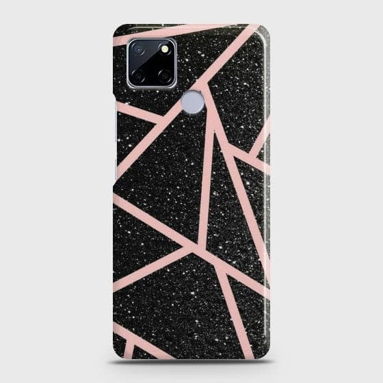 Realme C12 Black Sparkle Glitter With RoseGold Lines Case