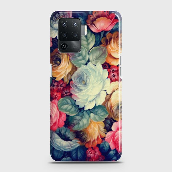 Oppo F19 Pro Vintage Colorful Flowers Premium Printed Glass soft Bumper shock Proof Case CS-21124