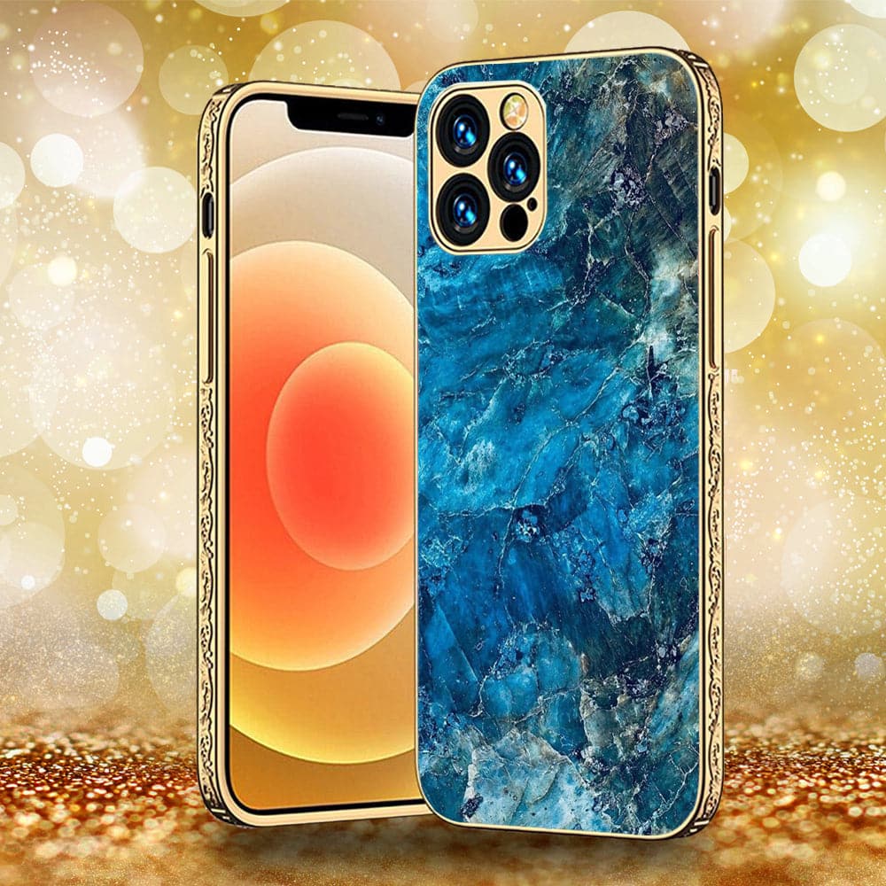 iPhone 13 Pro Max - Blue Marble Series - Premium Electroplated Infinity Ultra Shine Glass Soft Silicon Borders Case