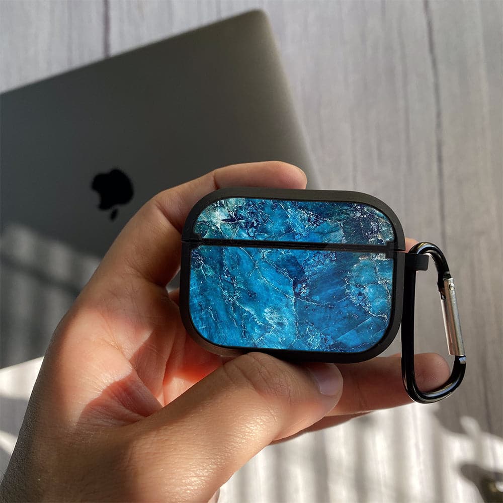 Apple Airpods Case - Blue Marble Series 10 - Premium Print with holding clip
