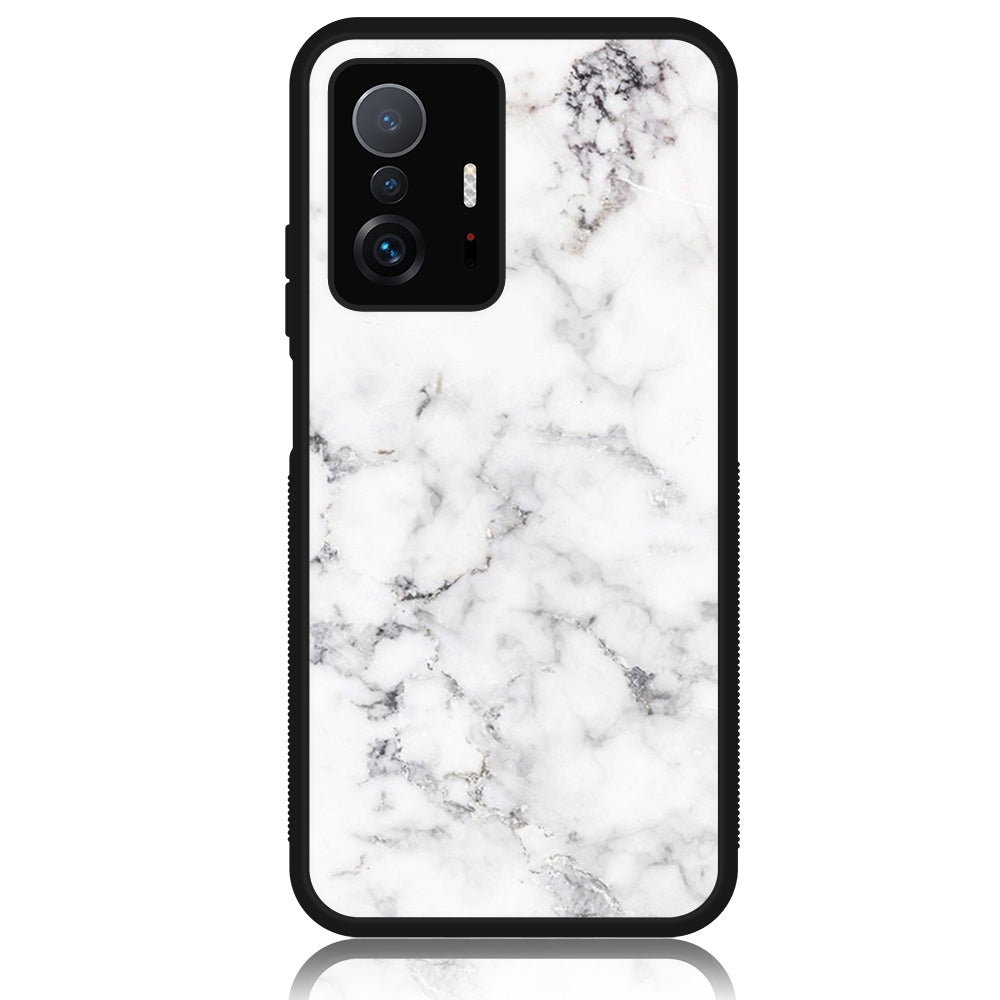 Xiaomi 11T Pro - White Marble Series - Premium Printed Glass soft Bumper shock Proof Case