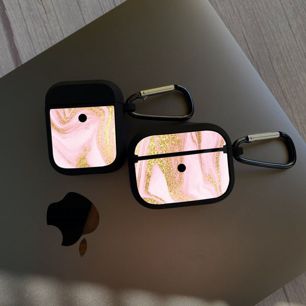 Apple Airpods Case - Pink Marble Series 10 - Premium Print with holding clip
