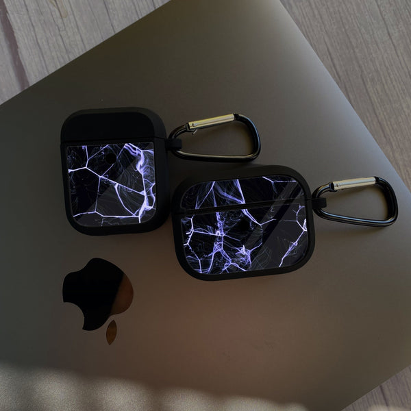 Apple Airpods Case - Black Marble Series 10 - Premium Print with holding clip
