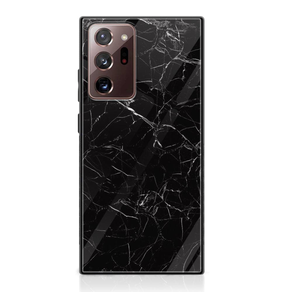 Galaxy Note 20 Ultra - Black Marble Series - Premium Printed Glass soft Bumper shock Proof Case