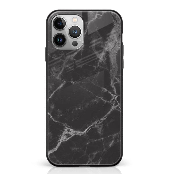 iPhone 12 Pro - Black Marble Series - Premium Printed Glass soft Bumper shock Proof Case