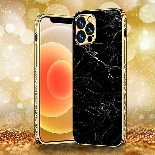 iPhone 13 Pro Max - Black Marble Design 1 - Premium Electroplated Infinity Ultra Shine Glass Soft Silicon Borders Case CS-21104