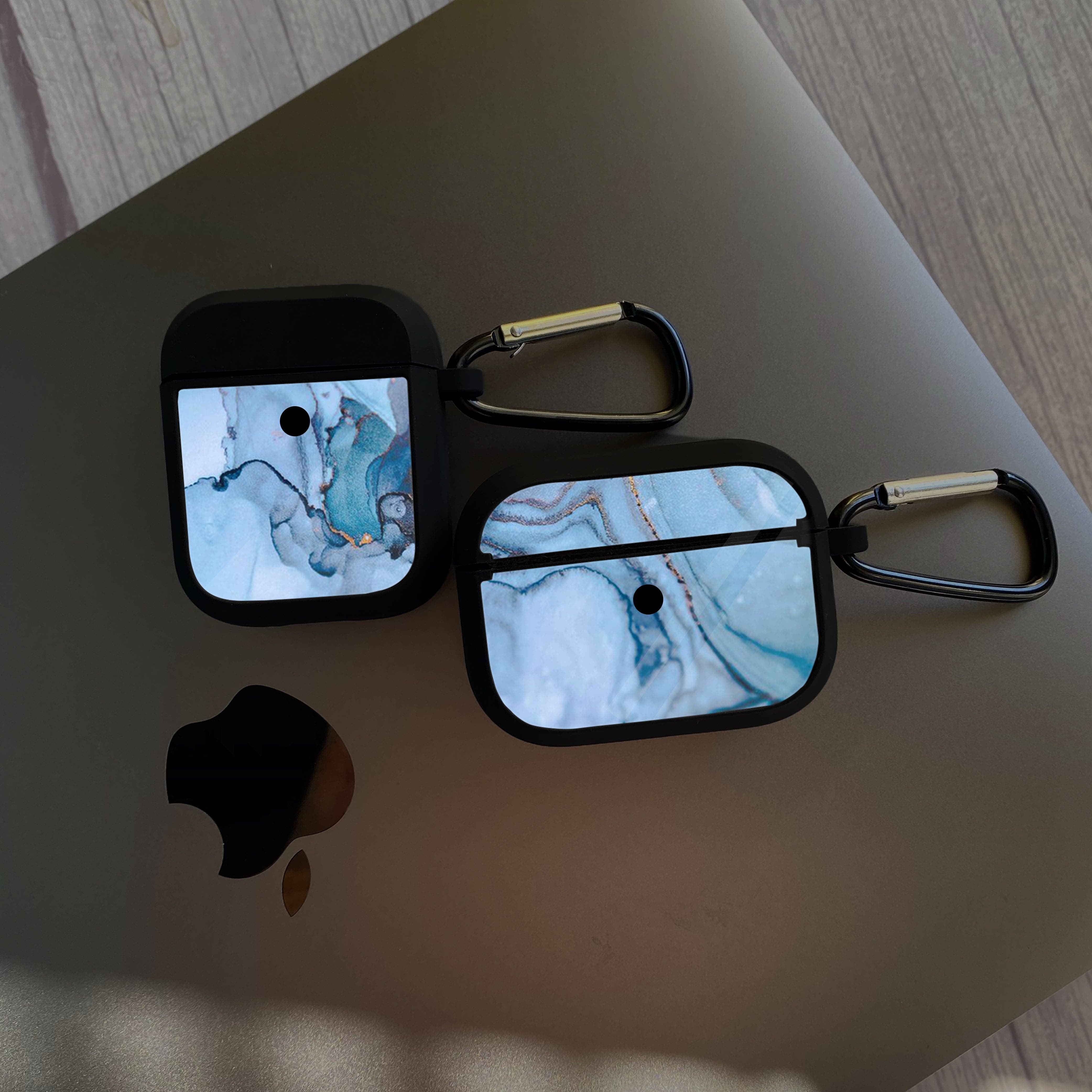 Apple Airpods Case - Blue Marble Series 01 - Premium Print with holding clip