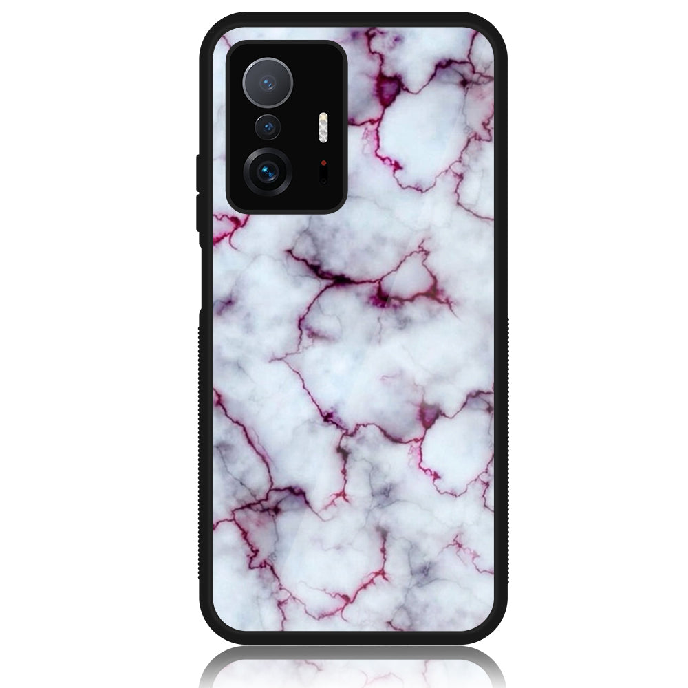 Xiaomi 11T Pro - White Marble Series - Premium Printed Glass soft Bumper shock Proof Case