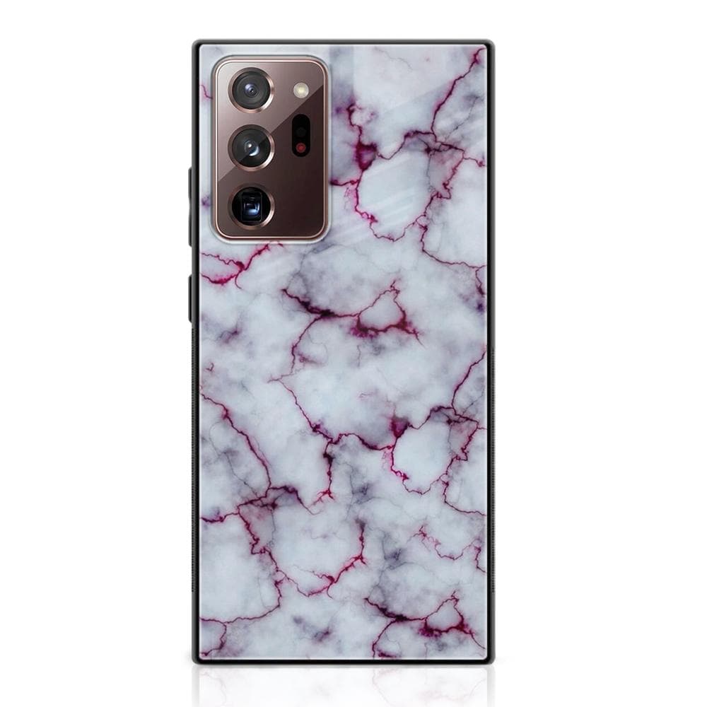 Galaxy Note 20 Ultra - White Marble Series - Premium Printed Glass soft Bumper shock Proof Case