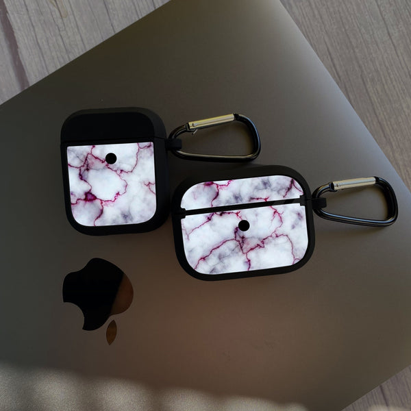 Apple Airpods Case - White Marble Series 01 - Premium Print with holding clip