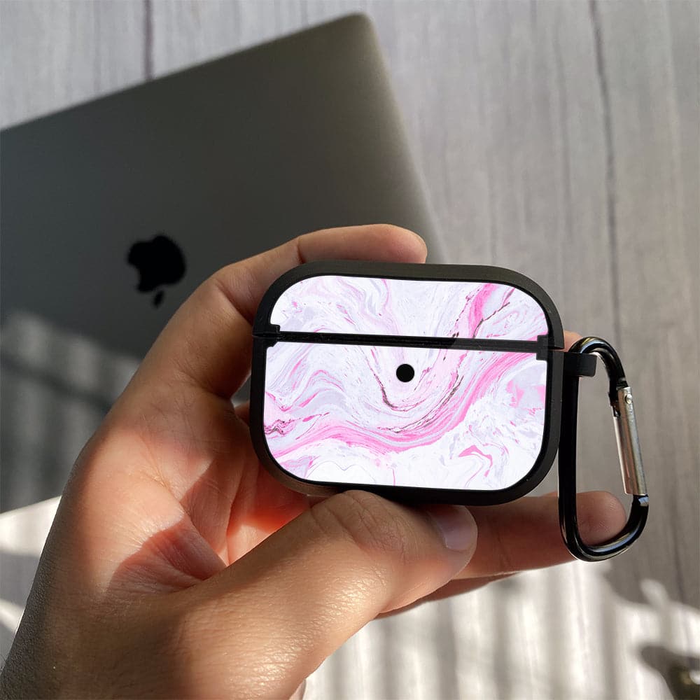 Apple Airpods Case - Pink Marble Series 01 - Premium Print with holding clip