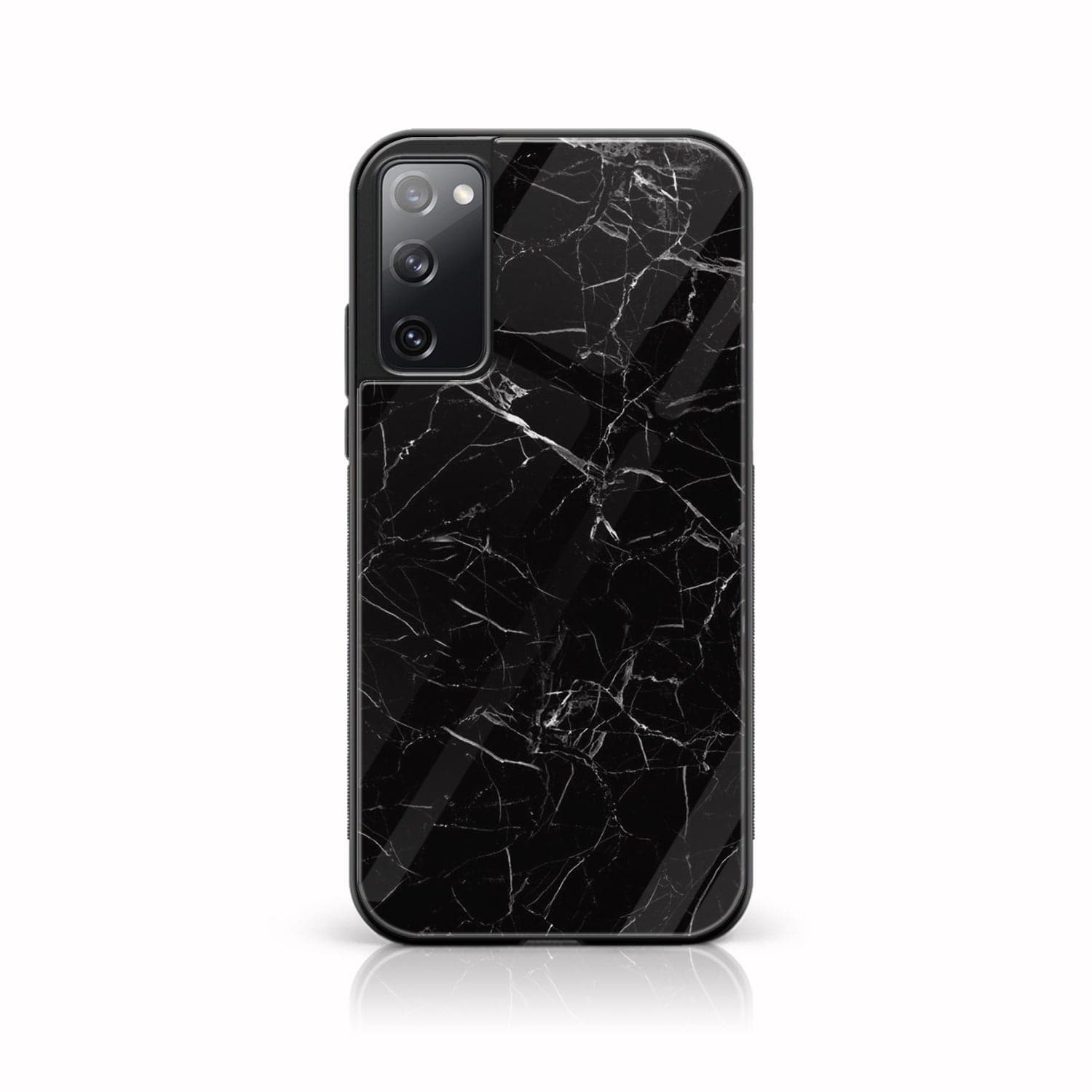 Galaxy S20 FE - Black Marble Series - Premium Printed Glass soft Bumper shock Proof Case