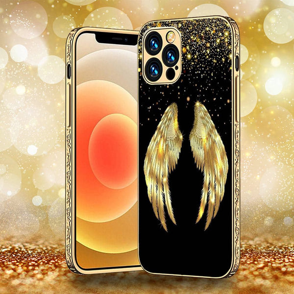 iPhone 12 Pro Max - Angel Wing Series - Premium Electroplated Infinity Ultra Shine Glass Soft Silicon Borders Case