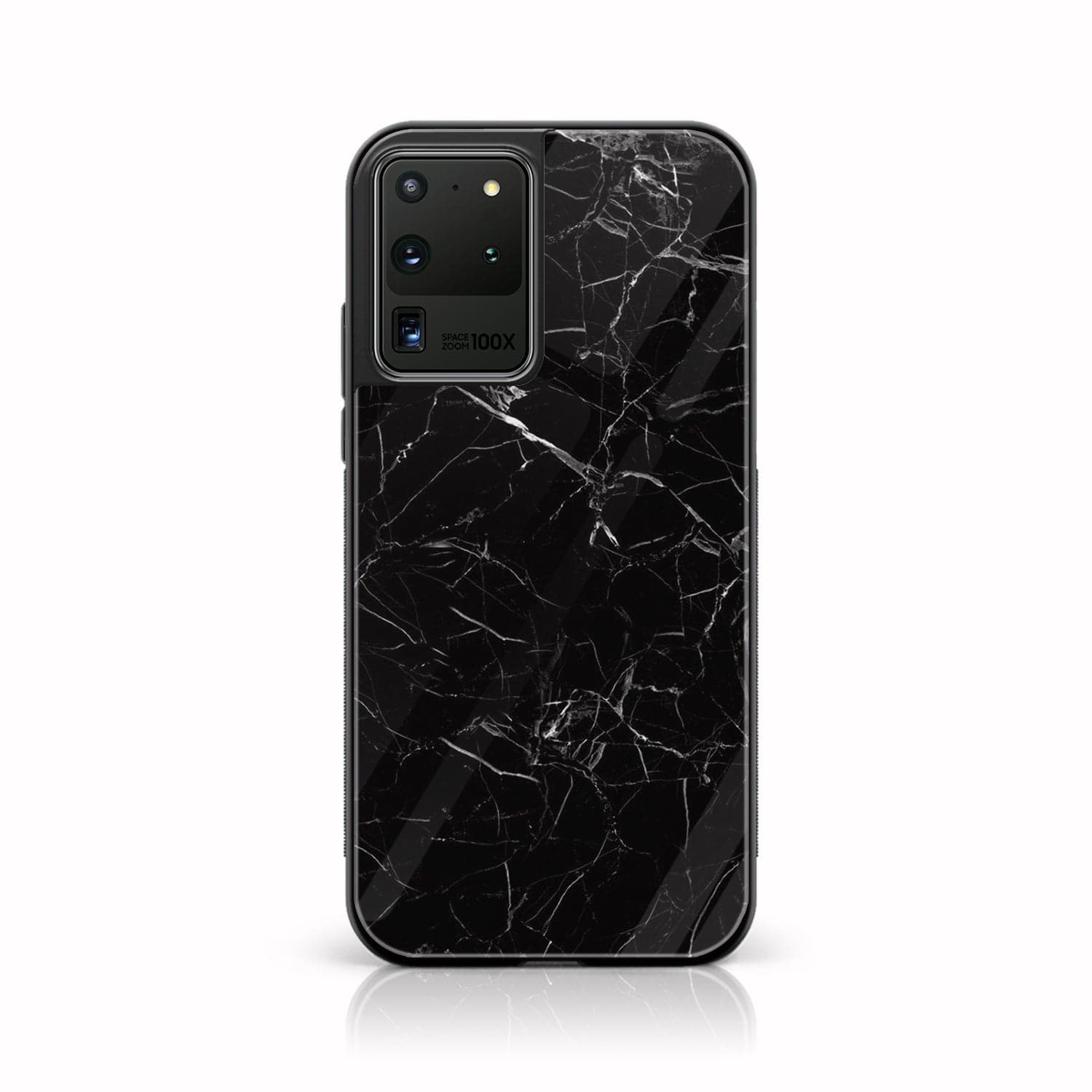 Samsung Galaxy S20 Ultra - Black Marble Series - Premium Printed Glass soft Bumper shock Proof Case