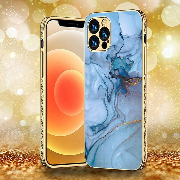 iPhone 13 Pro Max - Blue Marble Series - Premium Electroplated Infinity Ultra Shine Glass Soft Silicon Borders Case