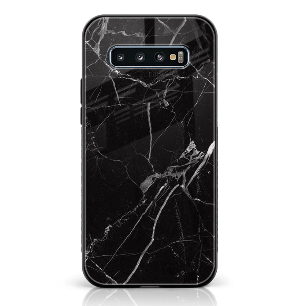 Galaxy S10 Plus - Black Marble Series - Premium Printed Glass soft Bumper shock Proof Case