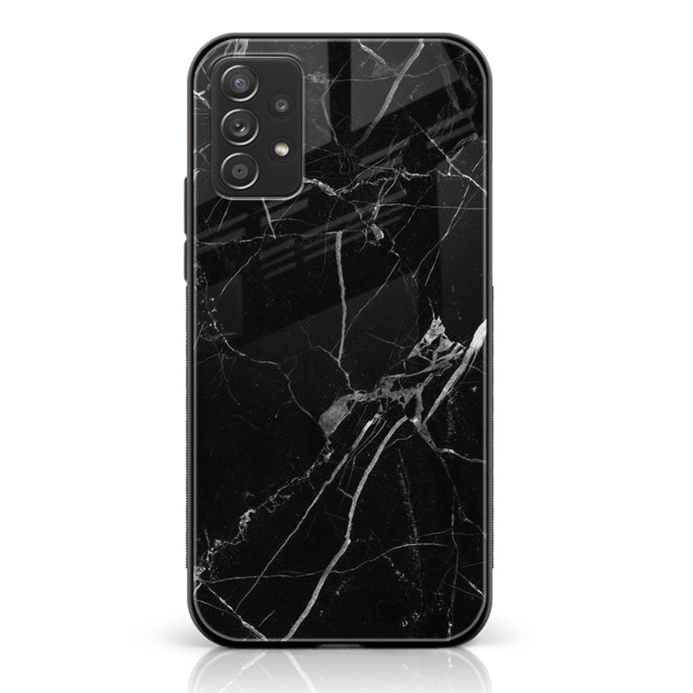Samsung Galaxy A73 - Black Marble Series - Premium Printed Glass soft Bumper shock Proof Case