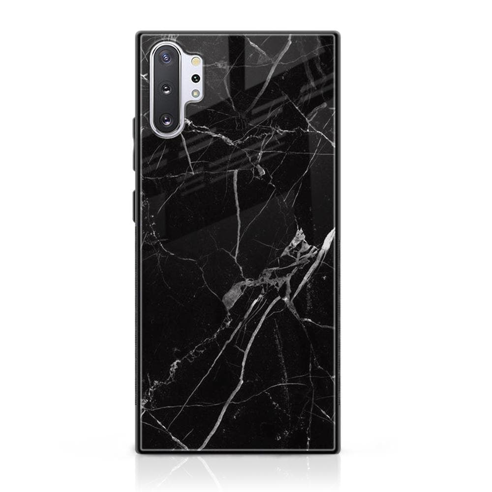 Galaxy Note 10 Pro/Plus - Black Marble Series - Premium Printed Glass soft Bumper shock Proof Case