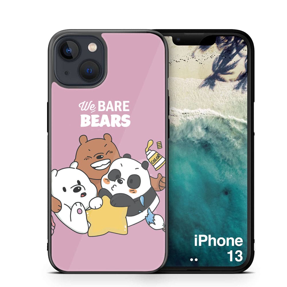 iPhone 13 Cartoon Series  Premium Printed Glass soft Bumper shock Proof Case