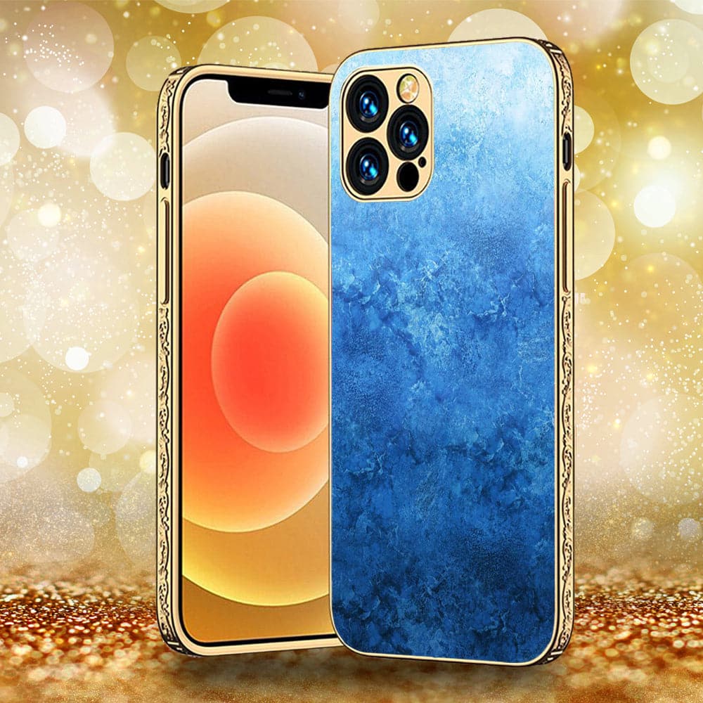 iPhone 13 Pro Max - Blue Marble Series - Premium Electroplated Infinity Ultra Shine Glass Soft Silicon Borders Case