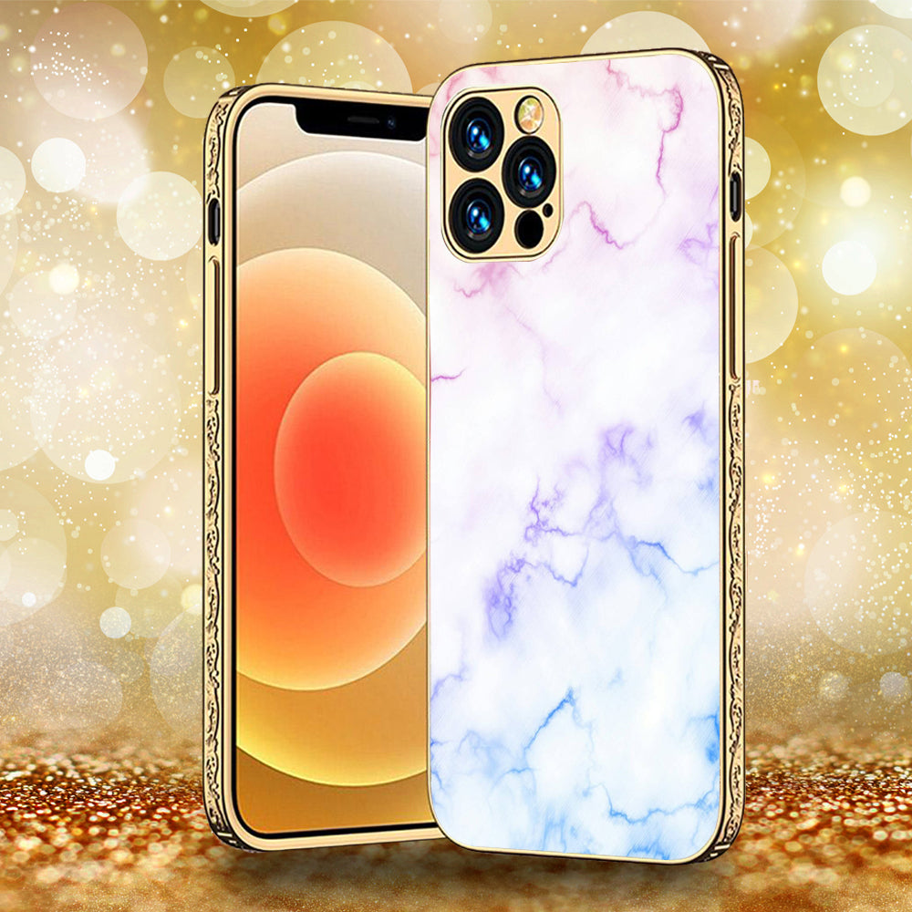 iPhone 13 Pro Max - White Marble Series - Premium Electroplated Infinity Ultra Shine Glass Soft Silicon Borders Case
