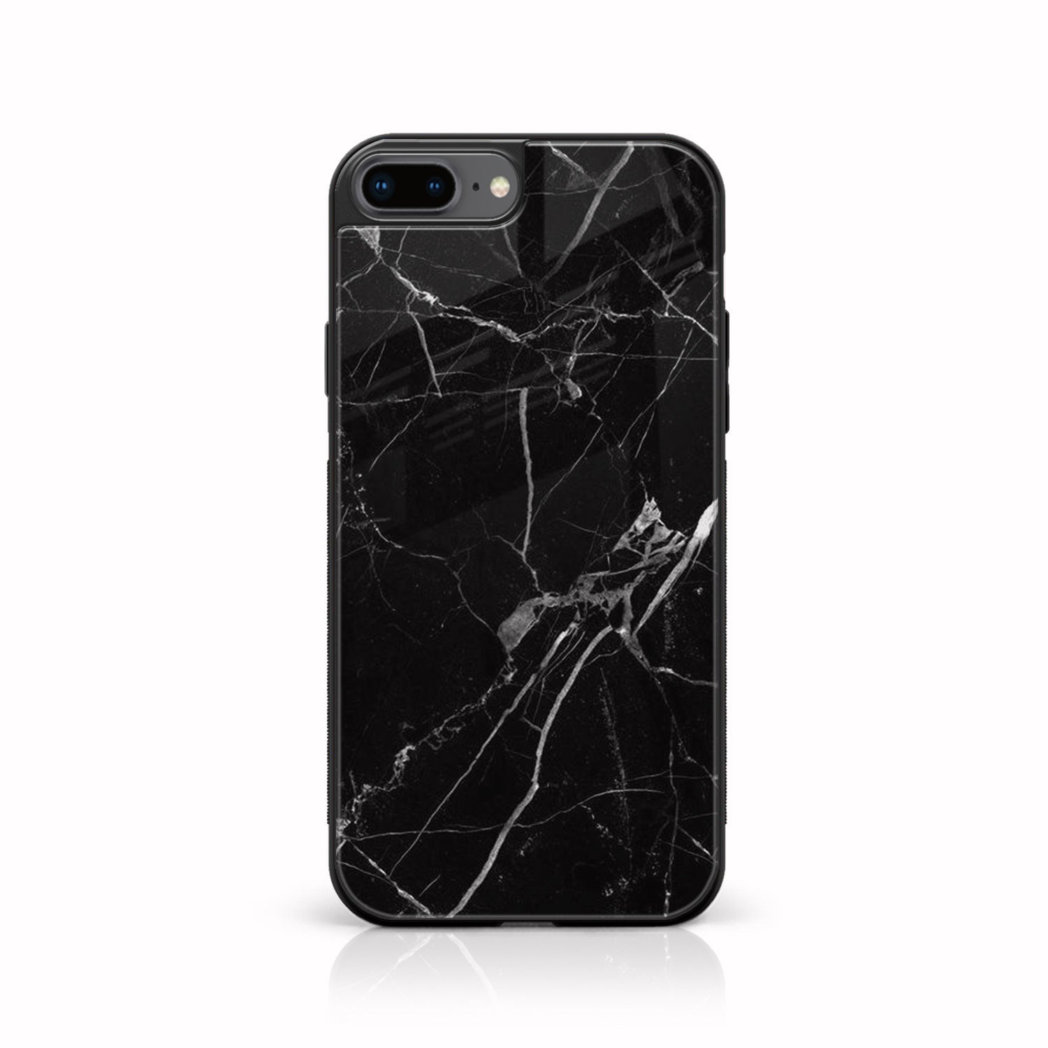 iPhone 8 Plus- Black Marble Series - Premium Printed Glass soft Bumper shock Proof Case