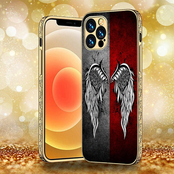 iPhone 12 Pro - Angel Wing Design 2 - Premium Electroplated Infinity Ultra Shine Glass Soft Silicon Borders Case CS-21600