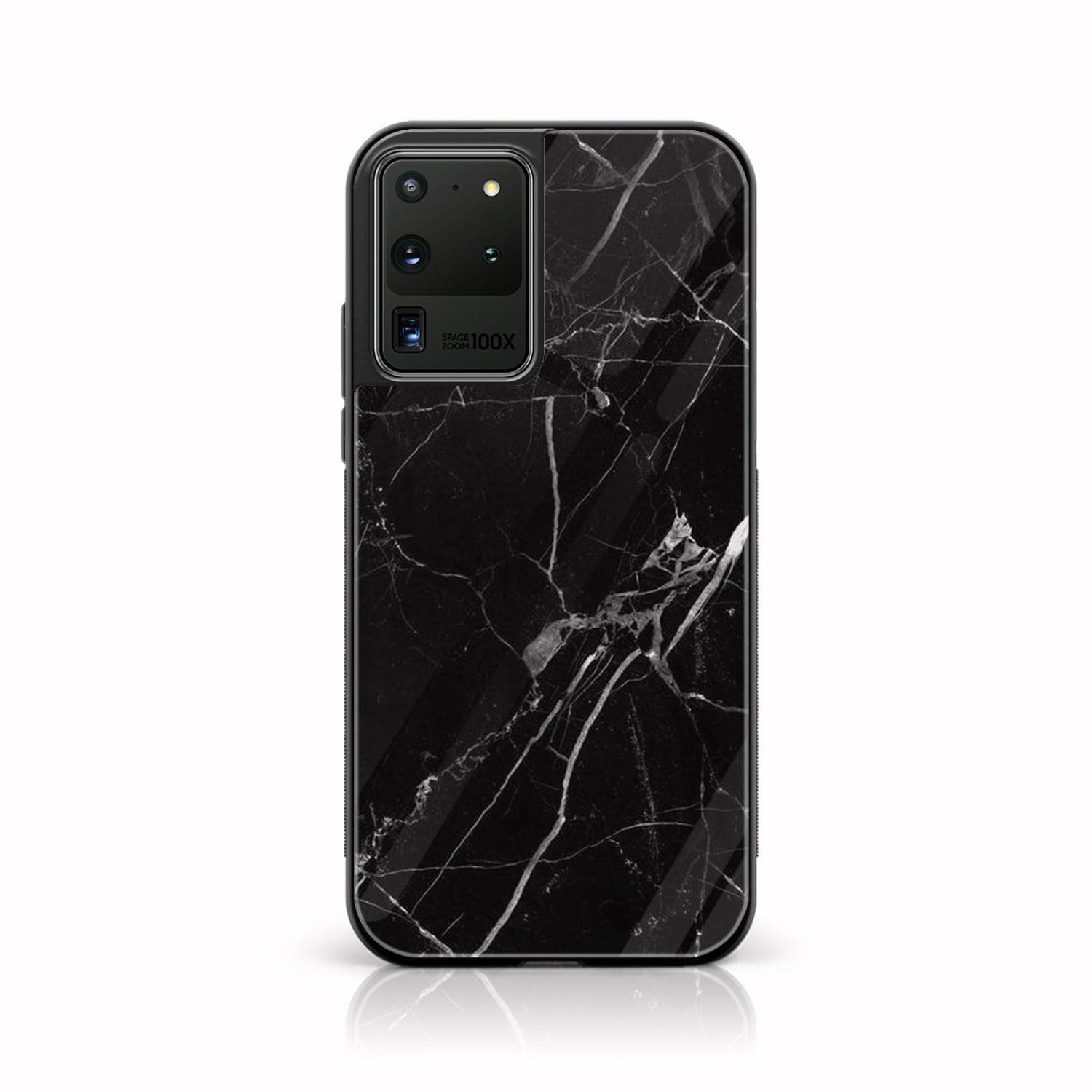 Samsung Galaxy S20 Ultra - Black Marble Series - Premium Printed Glass soft Bumper shock Proof Case