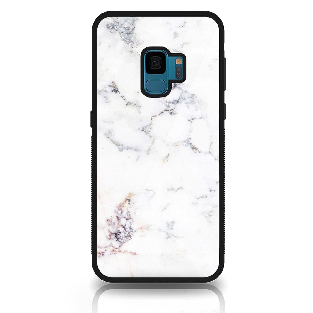 Galaxy S9 - White Marble Series - Premium Printed Glass soft Bumper shock Proof Case