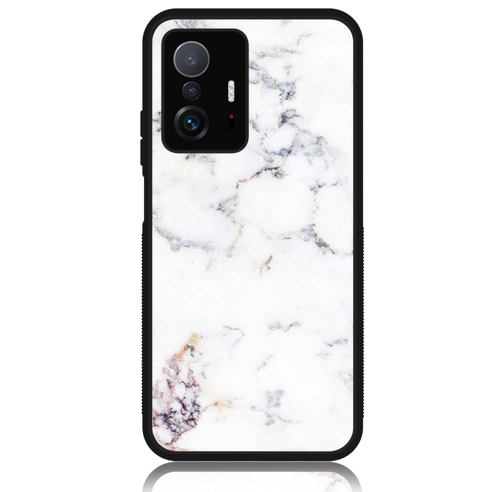 Xiaomi 11T Pro - White Marble Series - Premium Printed Glass soft Bumper shock Proof Case