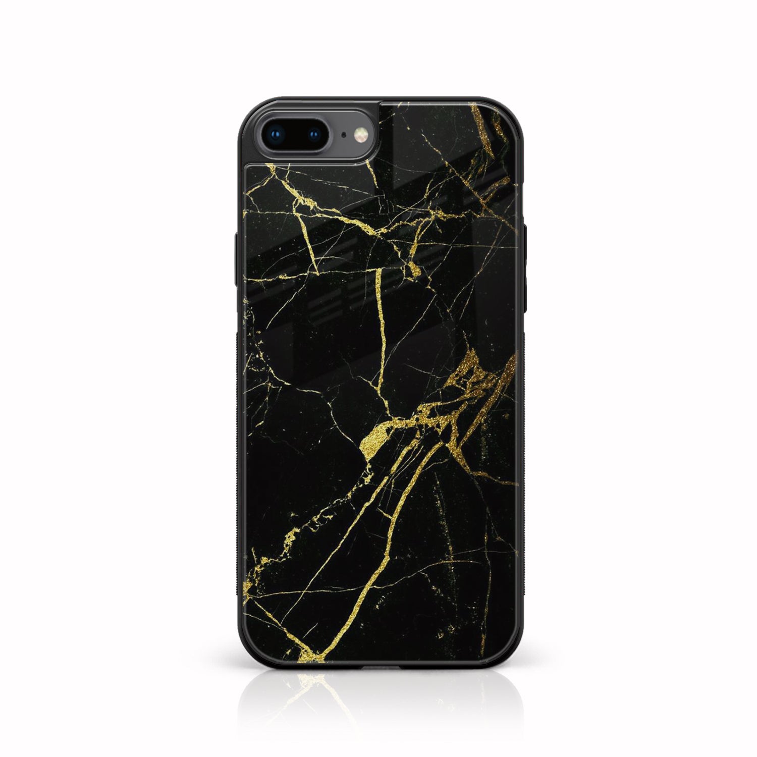 iPhone 7 Plus/8 Plus - Black Marble Series - Premium Printed Glass soft Bumper shock Proof Case