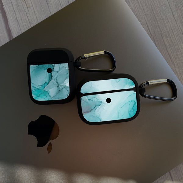 Apple Airpods Case - Blue Marble Series 03 - Premium Print with holding clip