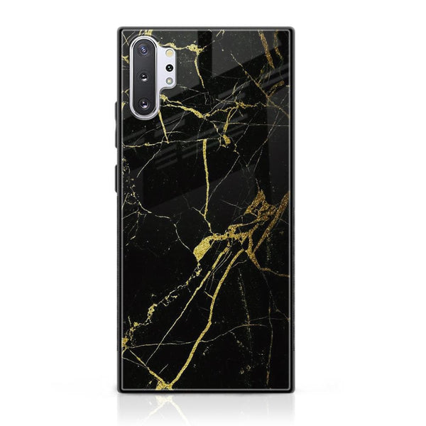 Galaxy Note 10 Pro/Plus - Black Marble Design 3 - Premium Printed Glass soft Bumper shock Proof Case CS-21189