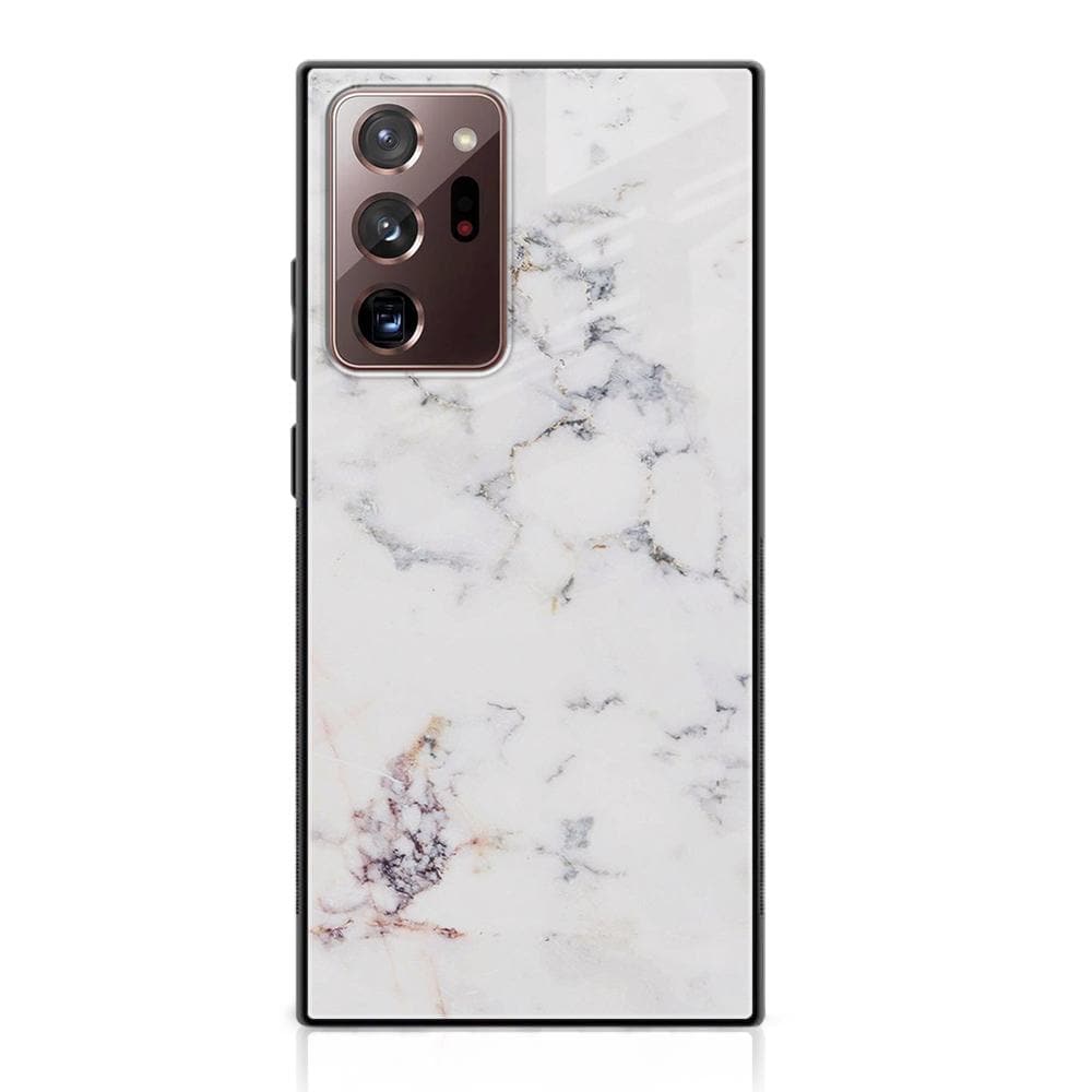 Galaxy Note 20 Ultra - White Marble Series - Premium Printed Glass soft Bumper shock Proof Case