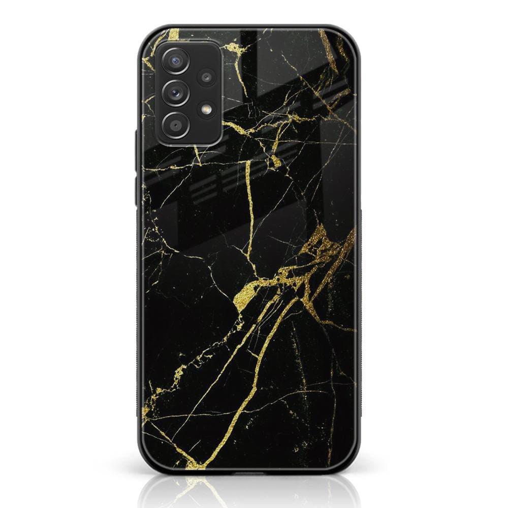 Galaxy A72 - Black Marble Series - Premium Printed Glass soft Bumper shock Proof Case