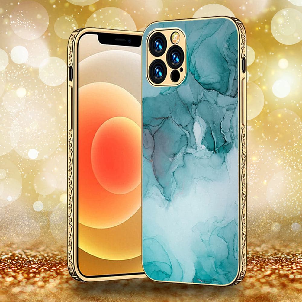 iPhone 13 Pro Max - Blue Marble Series - Premium Electroplated Infinity Ultra Shine Glass Soft Silicon Borders Case