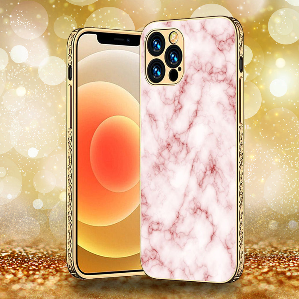 iPhone 13 Pro Max - Pink Marble Series - Premium Electroplated Infinity Ultra Shine Glass Soft Silicon Borders Case