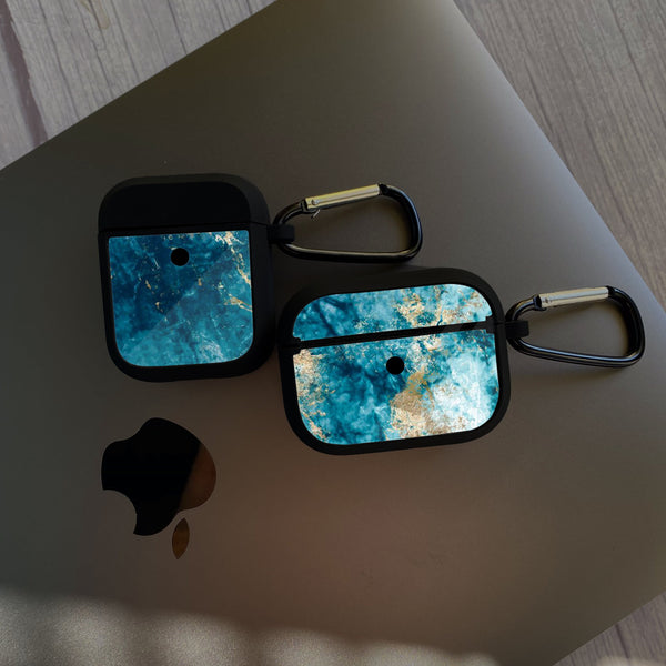 Apple Airpods Case - Blue Marble Series 04 - Premium Print with holding clip