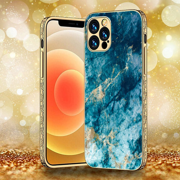 iPhone 13 Pro Max - Blue Marble Design 4- Premium Electroplated Infinity Ultra Shine Glass Soft Silicon Borders Case CS-19261