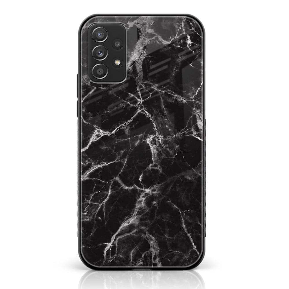 Galaxy A52 - Black Marble Series - Premium Printed Glass soft Bumper shock Proof Case