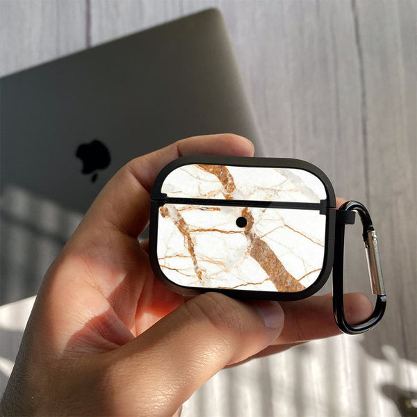Apple Airpods Pro Case - White Marble Series 04 - Premium Print with holding clip