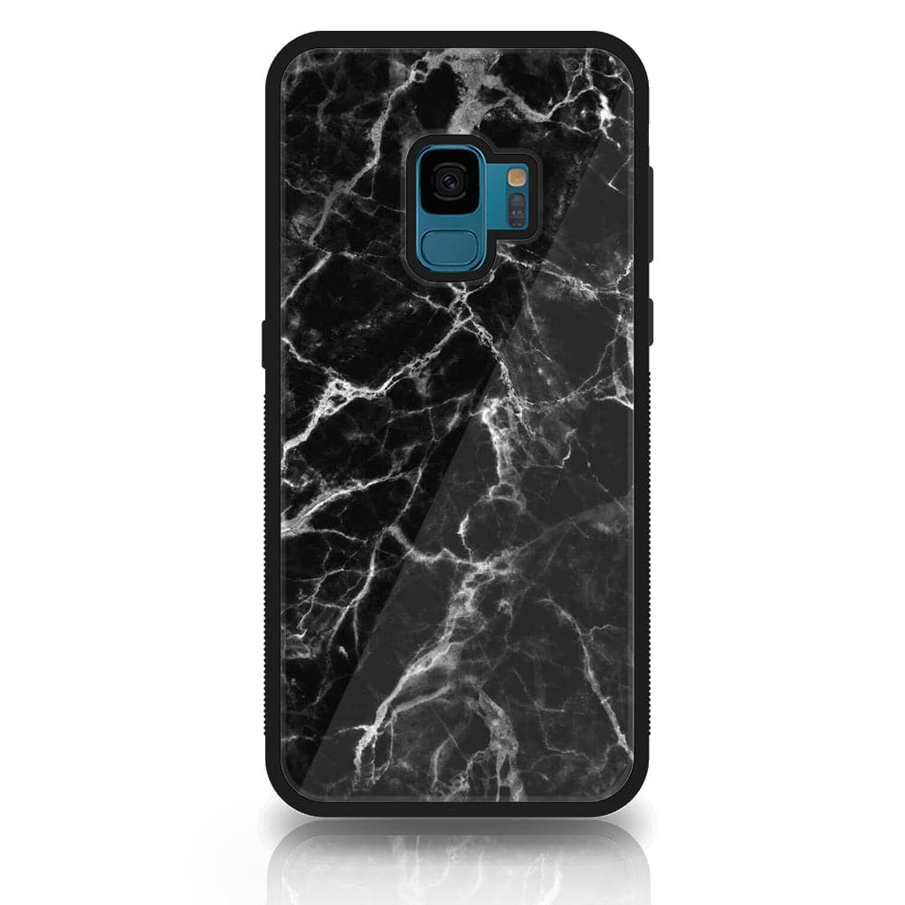 Galaxy S9 - Black Marble Series - Premium Printed Glass soft Bumper shock Proof Case