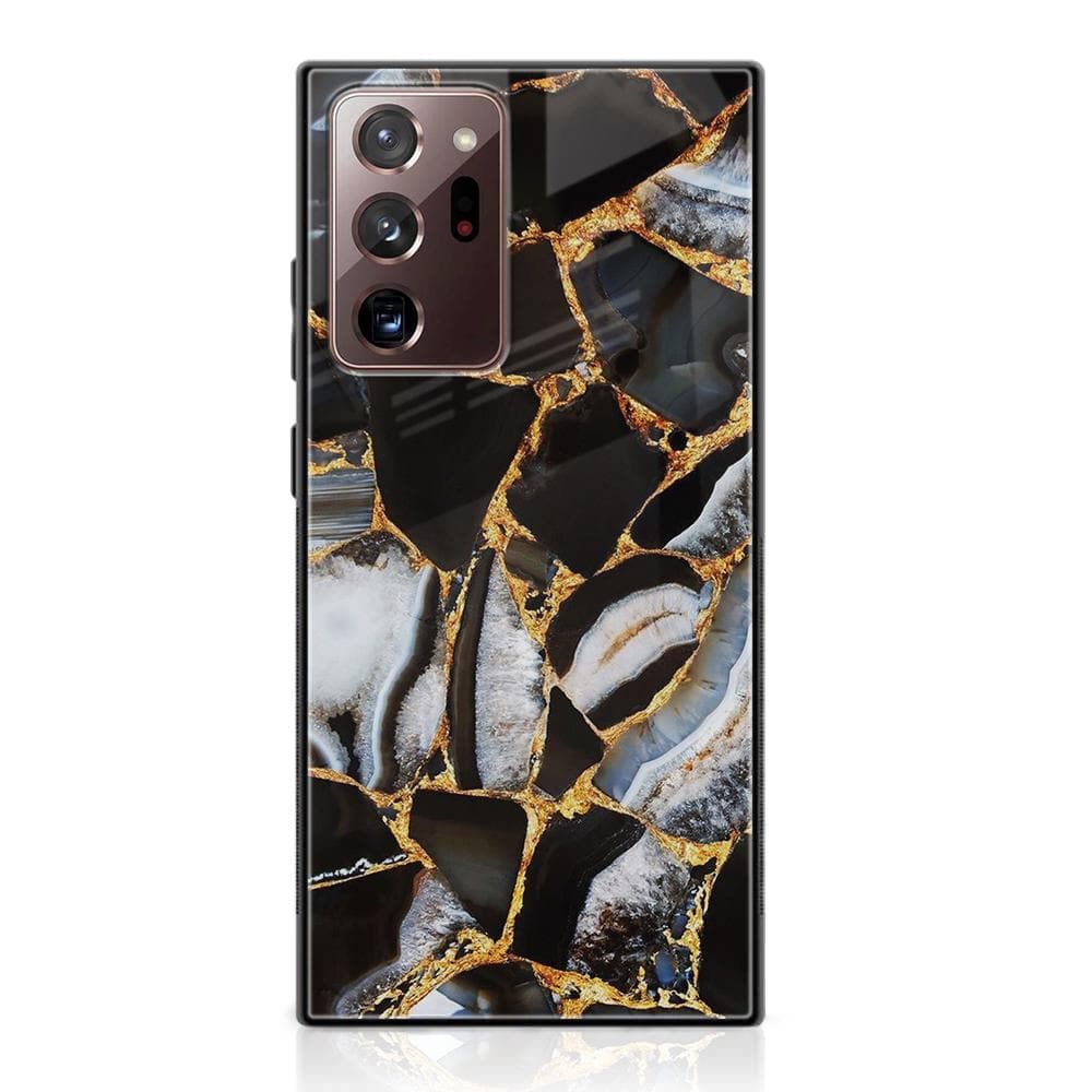 Galaxy Note 20 Ultra - Black Marble Series - Premium Printed Glass soft Bumper shock Proof Case
