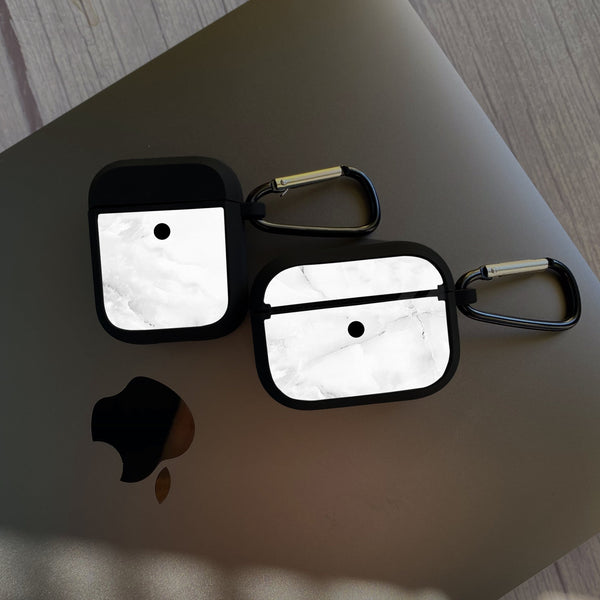Apple Airpods Case - White Marble Series 05 - Premium Print with holding clip