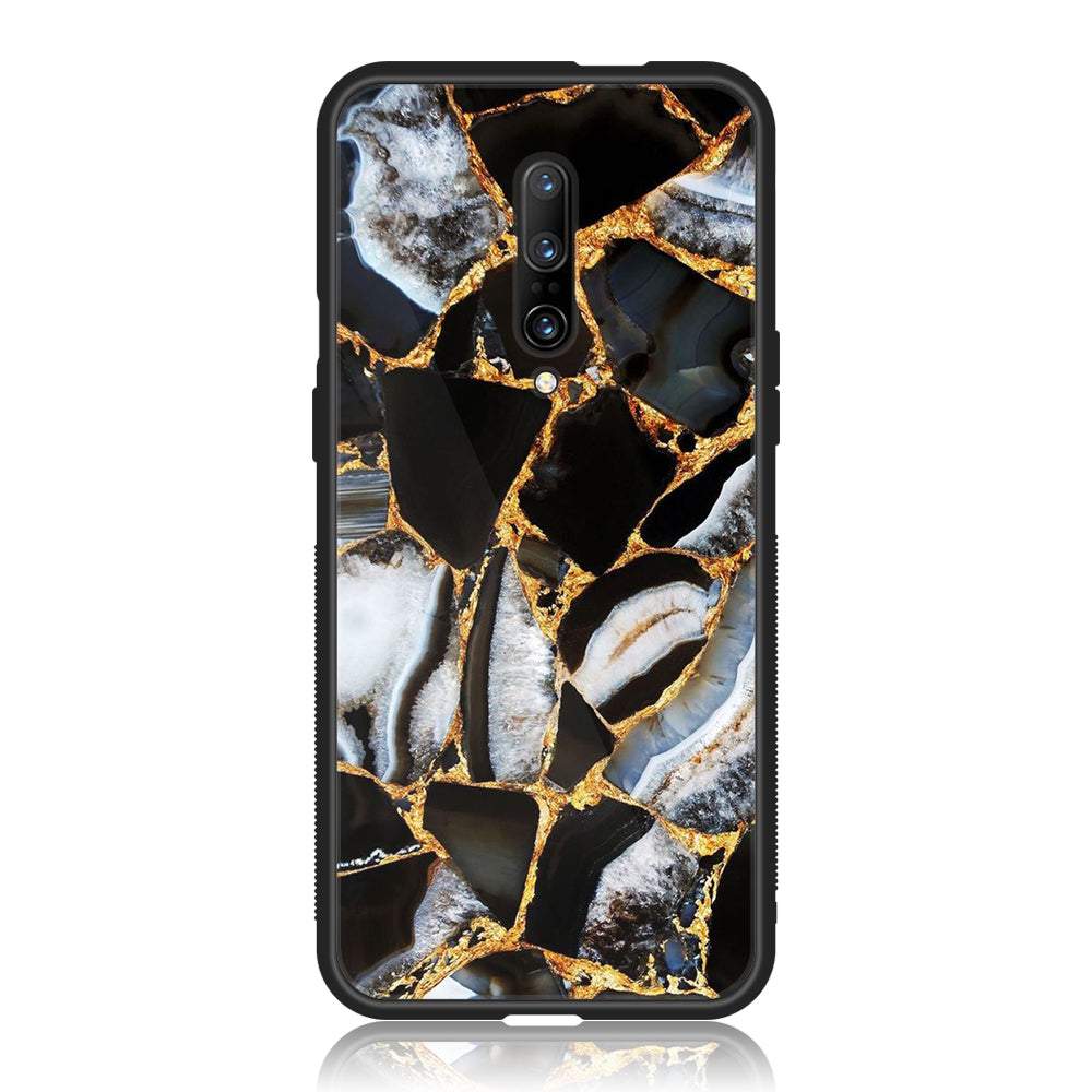OnePlus 7 Pro - Black Marble Series - Premium Printed Glass soft Bumper shock Proof Case
