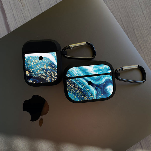 Apple Airpods Case - Blue Marble Series 05 - Premium Print with holding clip