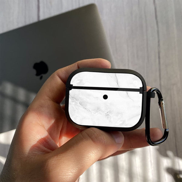 Apple Airpods Pro Case - White Marble Series 05 - Premium Print with holding clip