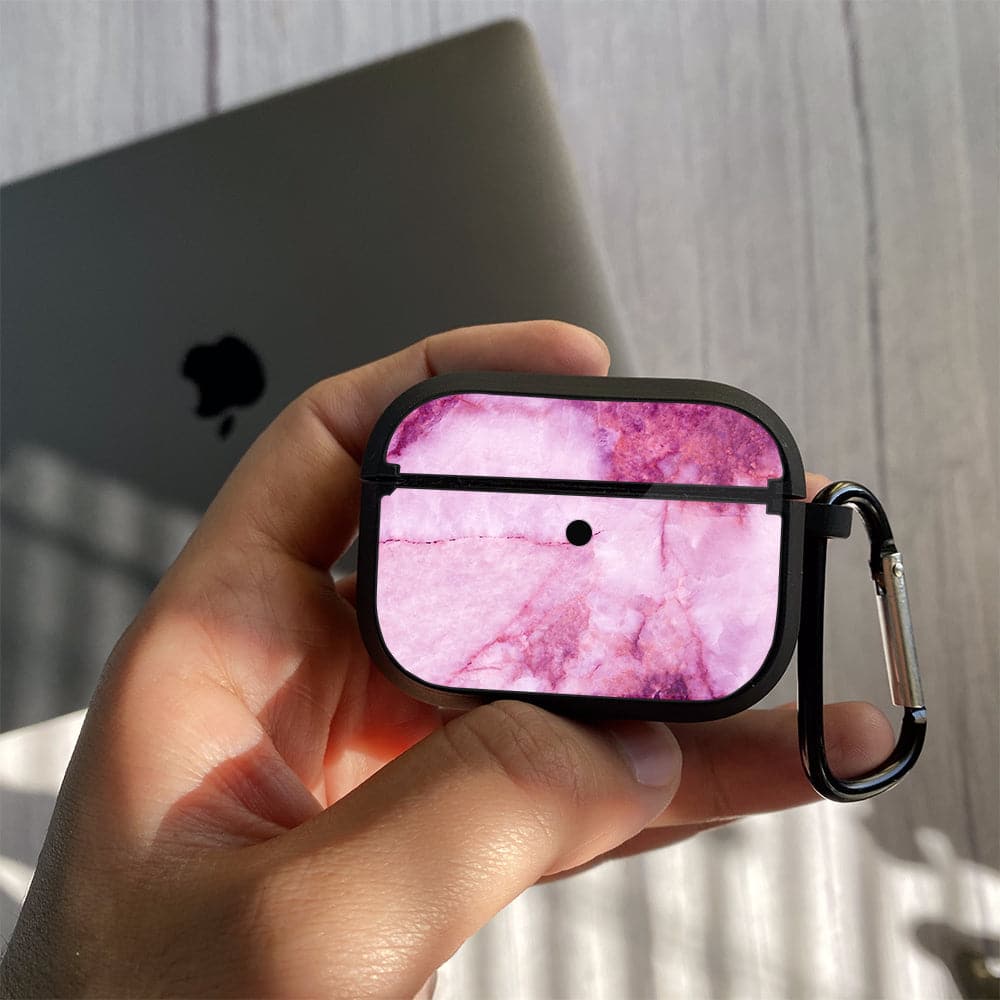Apple Airpods Case - Pink Marble Series 05 - Premium Print with holding clip