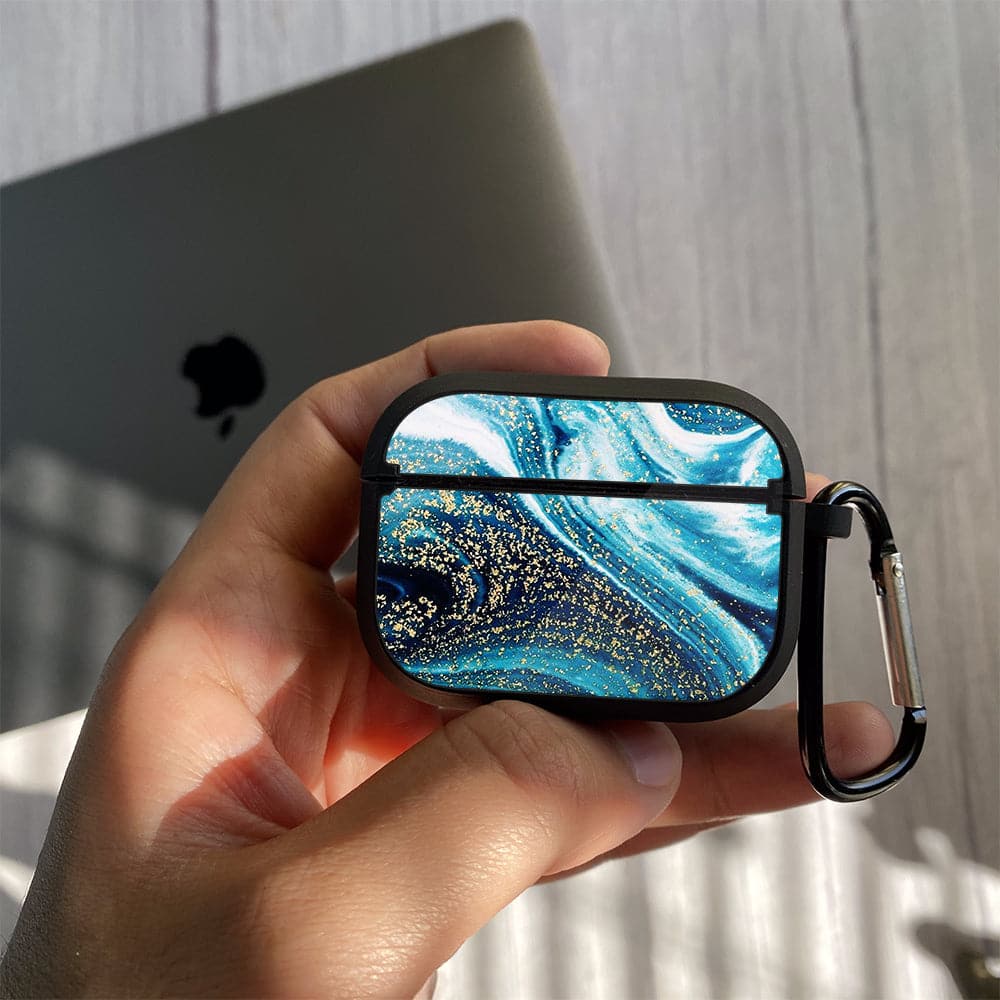 Apple Airpods Case - Blue Marble Series 05 - Premium Print with holding clip
