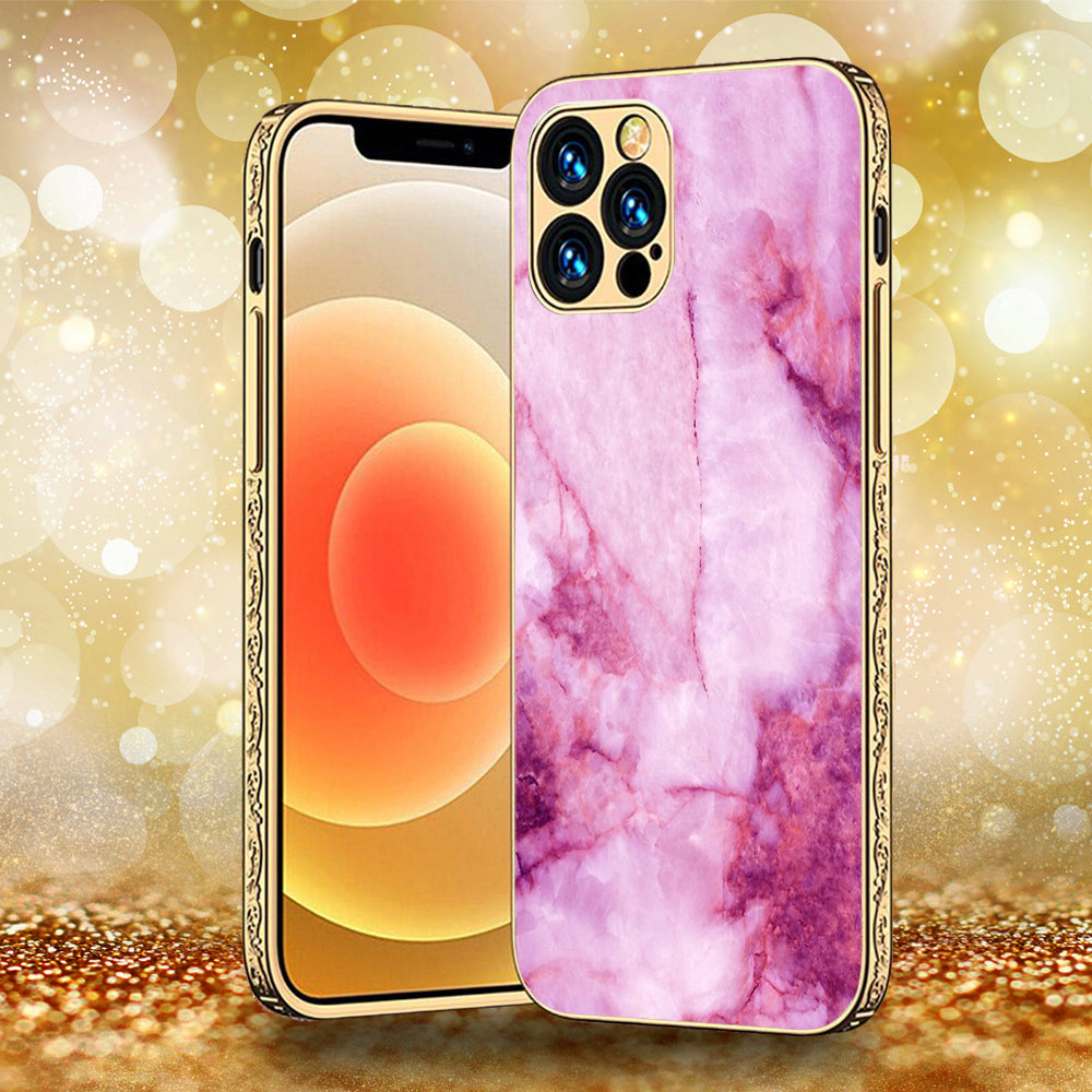 iPhone 13 Pro Max - Pink Marble Series - Premium Electroplated Infinity Ultra Shine Glass Soft Silicon Borders Case